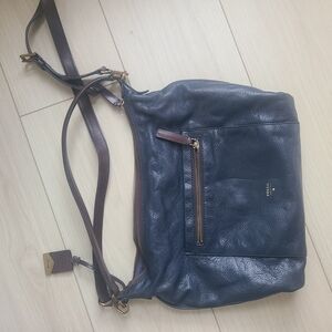 Fossil Dark Blue Leather Messenger Bag